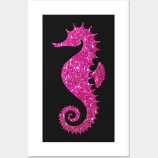 Hot Pink Faux Glitter Seahorse Posters and Art